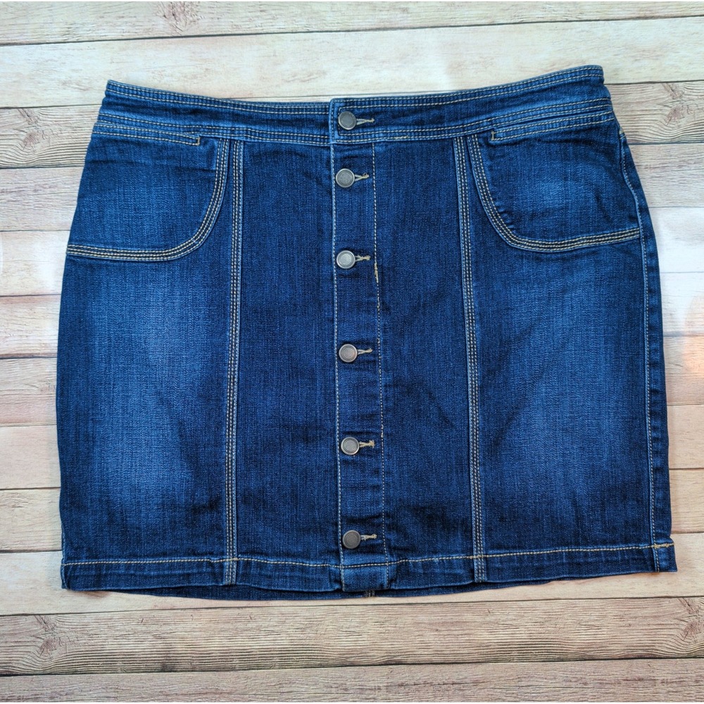 Christopher & Banks Denim Skort Women 16 Blue Button Front Dark Wash Mini